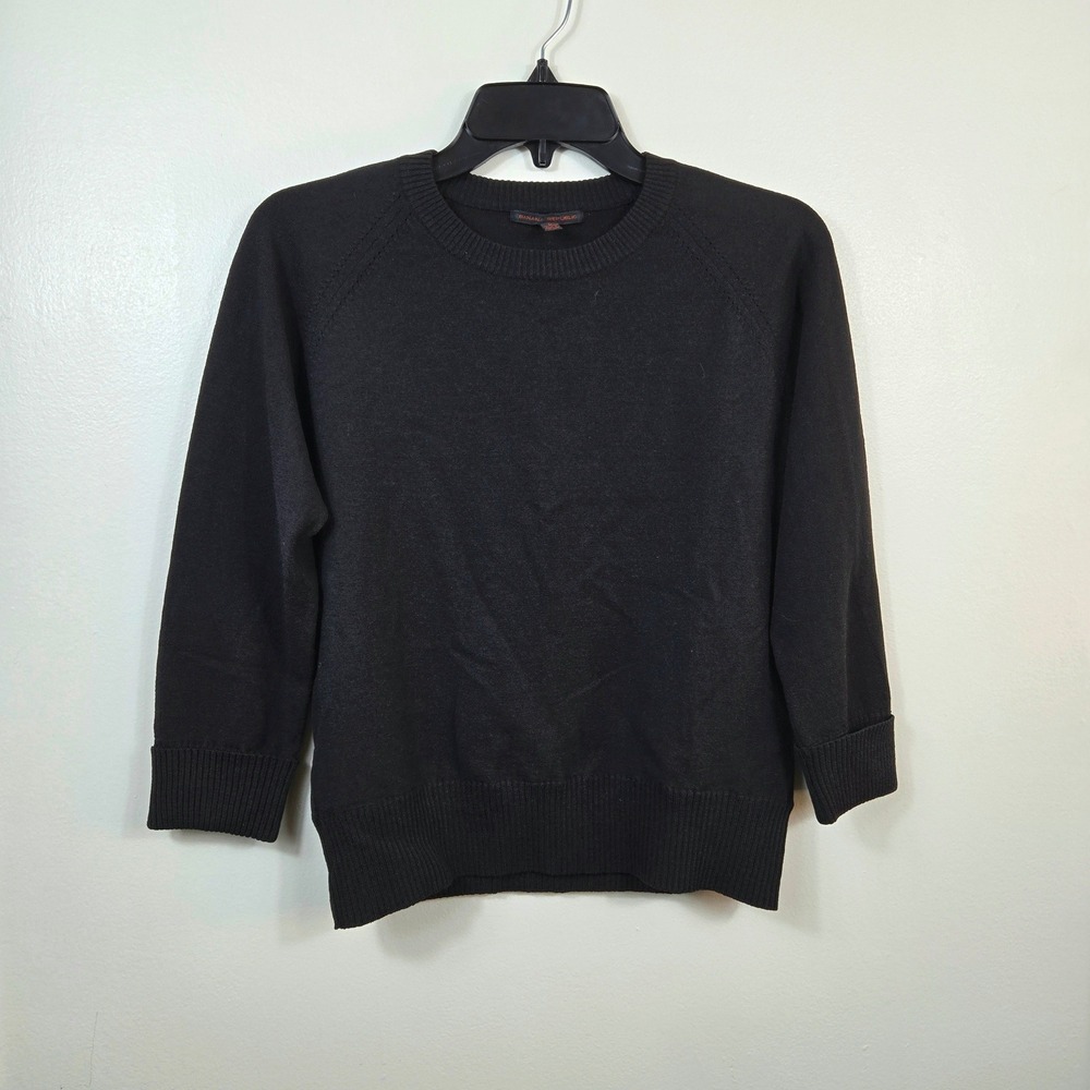 Banana Republic Womens Black Merino Wool 3/4 Raglan Sleeve Sweater Large Vtg